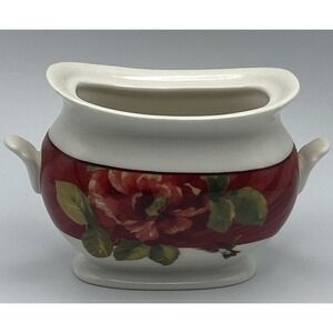 222 Fifth Belize Sugar Bowl no lid dk Red Floral‎ Makeup Toothbrush Holder Nick